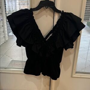 Boutique Brand Black Ruffled V-Neck Women's Top